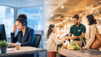 Customer service contrasts: grey to warm
