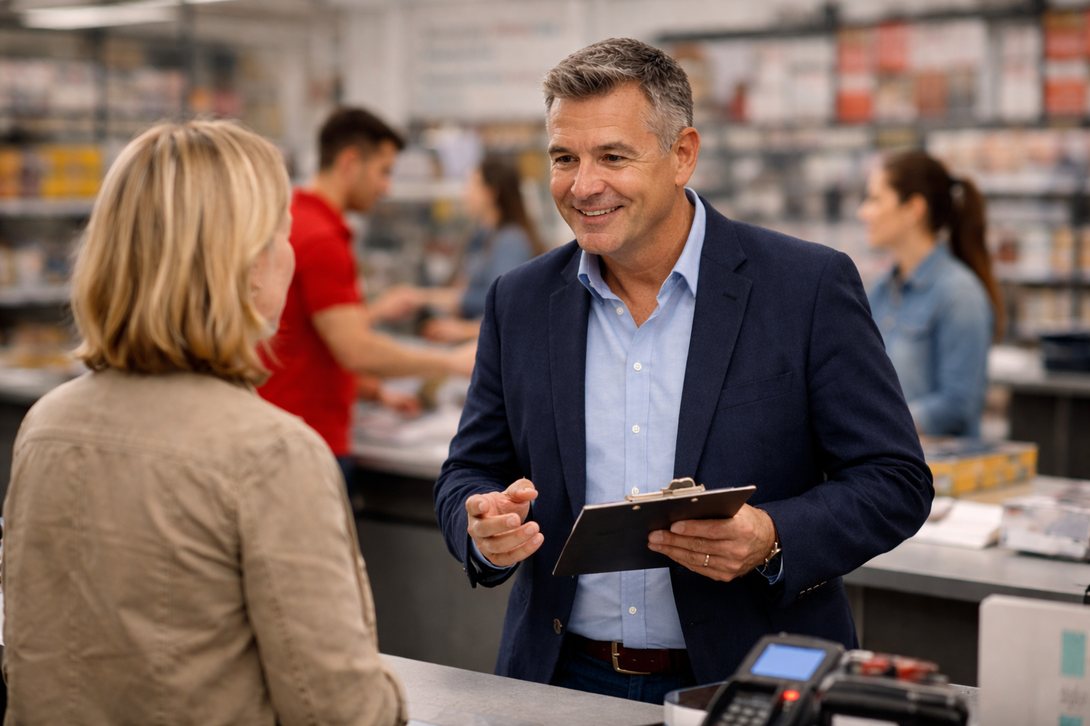 Store Manager assisting a customer