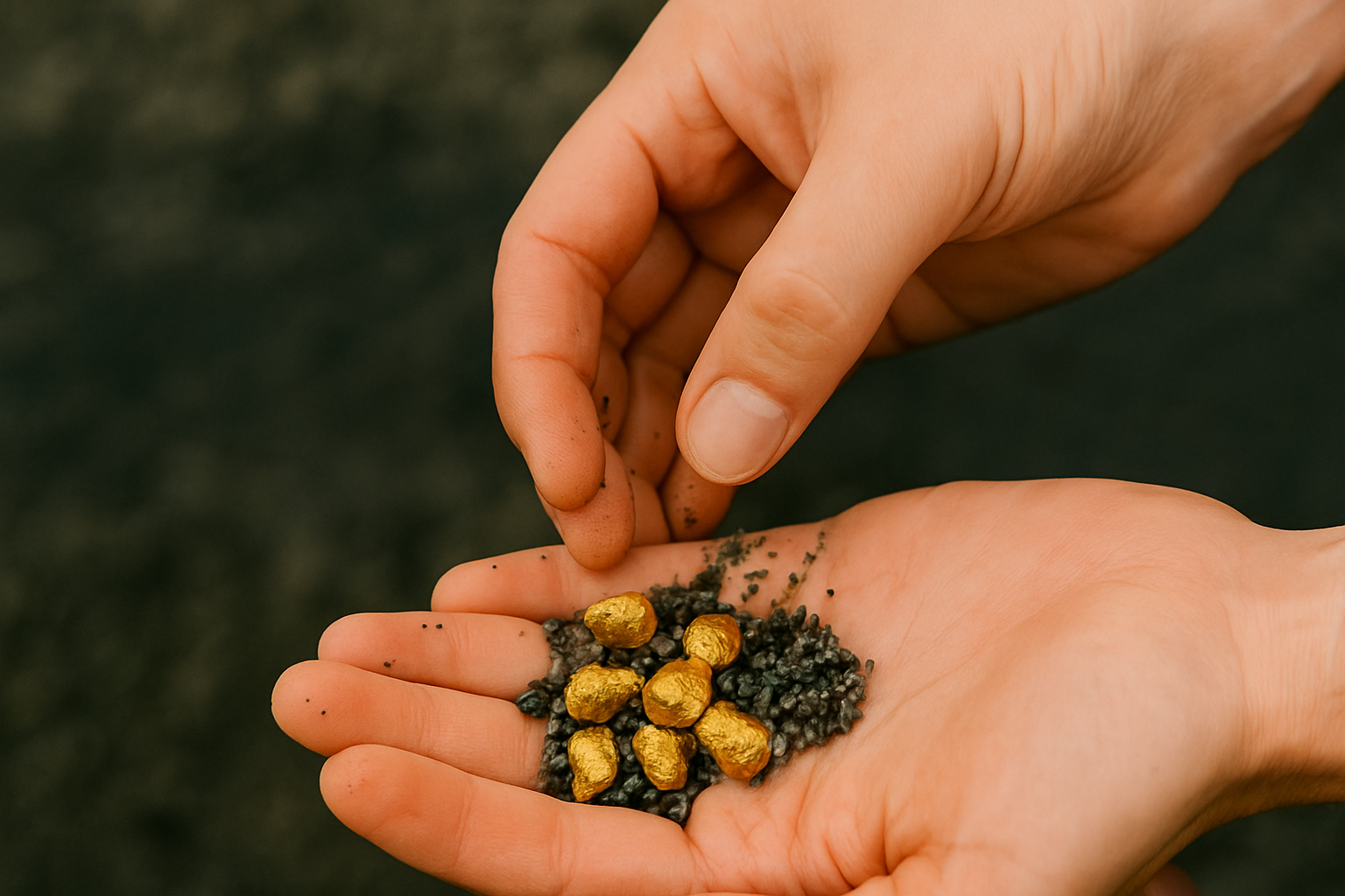 Image of gold nuggets amonst grit
